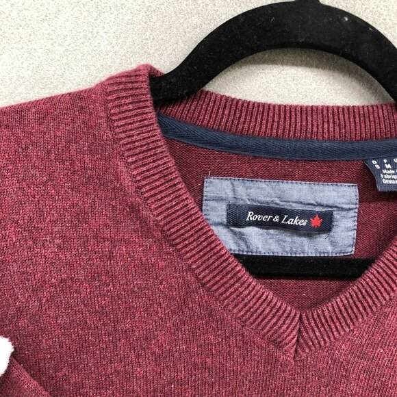 Rover & Lakes Mens V-neck Cotton Sweater Sz Small S Red Burgundy Pullover Knit - Picture 7 of 12